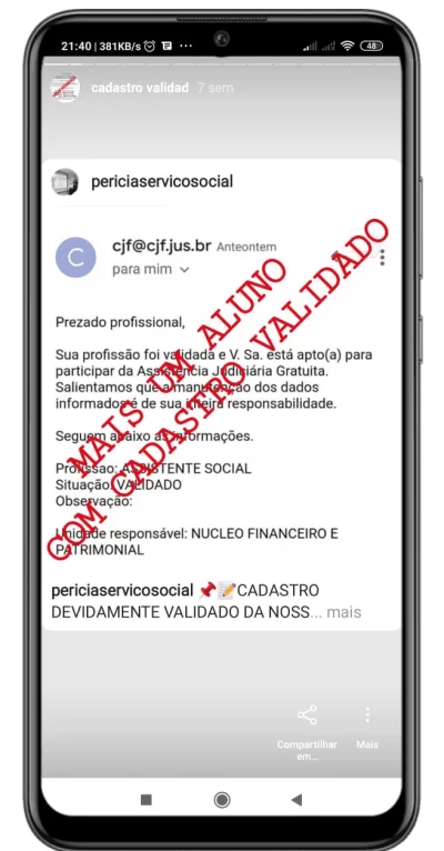 Cadastro de Perito social Validado